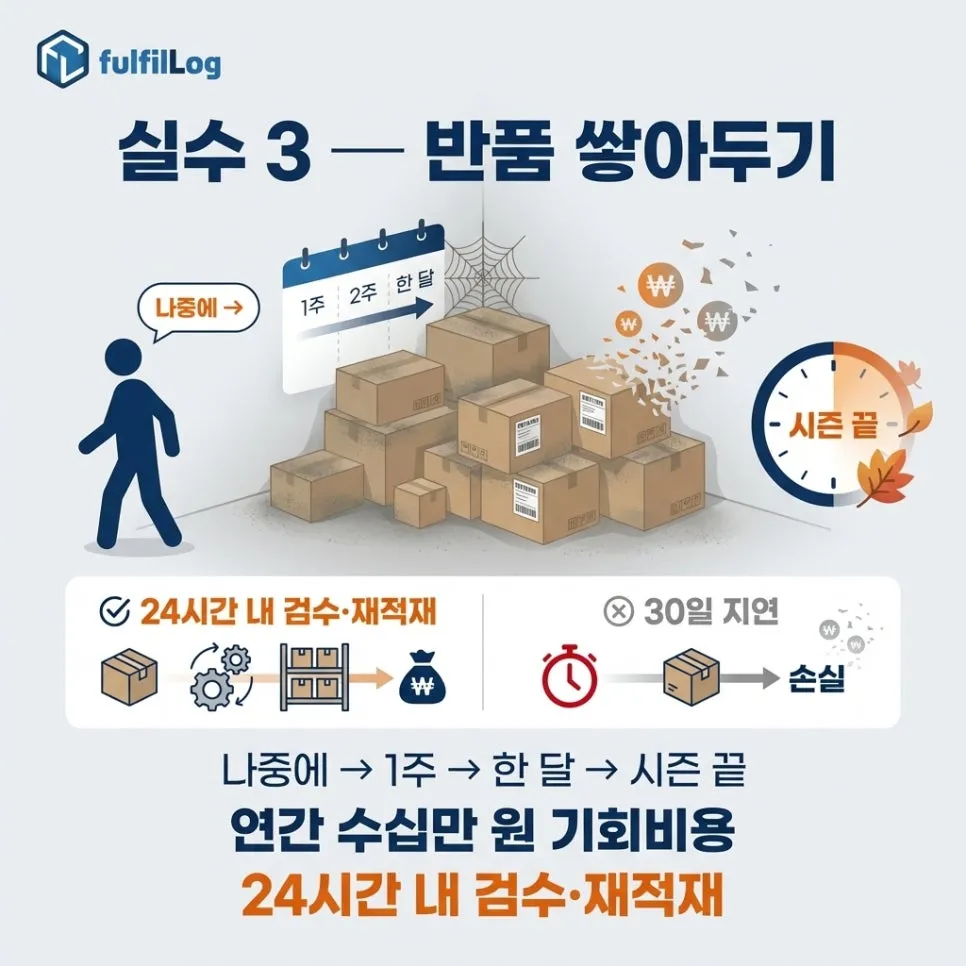 반품 쌓아두기 →재판매 기회 상실 설명 이미지